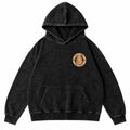 Cozy Paws Wear vintage washed heavyweight hoodie in washed black, front view with the 8 cm Cozy Paws chest badge
